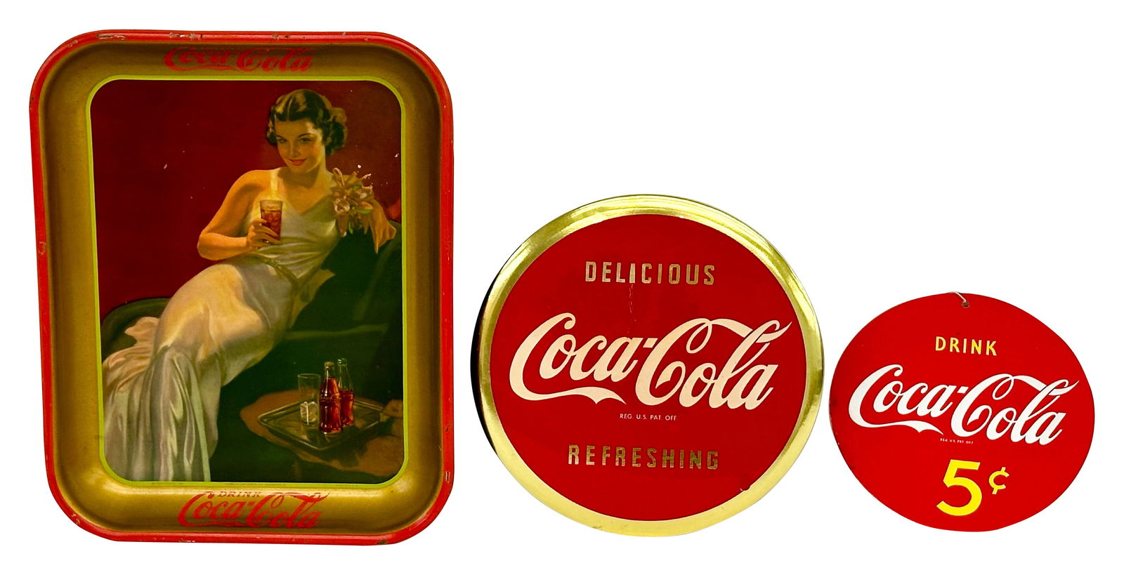 1936 Coca Cola Tray, Coca Cola Celluloid and Fan Pull (1 of 3)