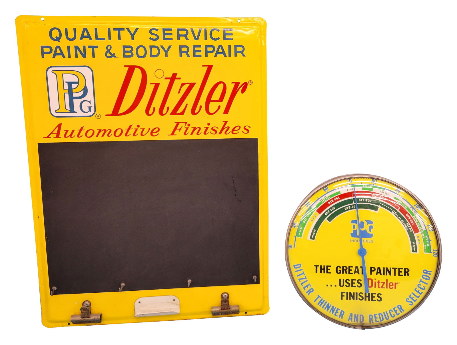 Lot of 2 PPG Ditzler SST Repair Board Sign & 12" Thermometer (1 of 2)