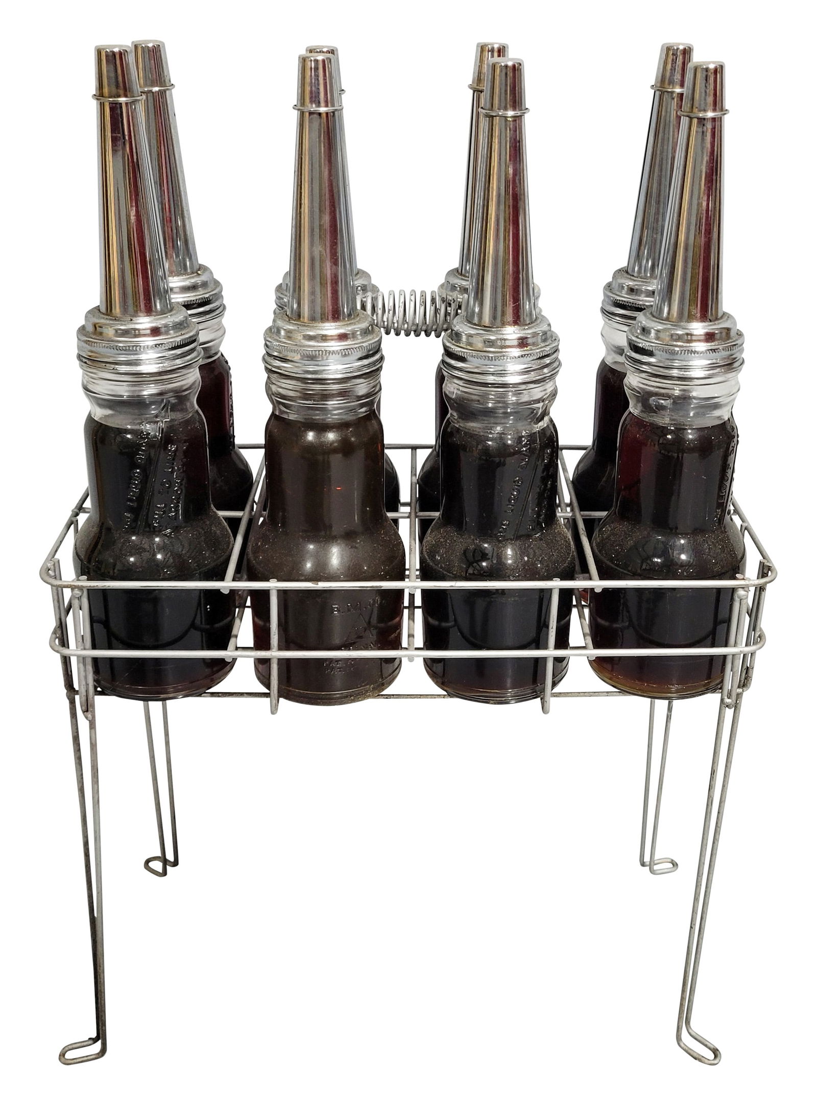 Set of 8 Full One Quart Oil Bottles With Stand (1 of 2)