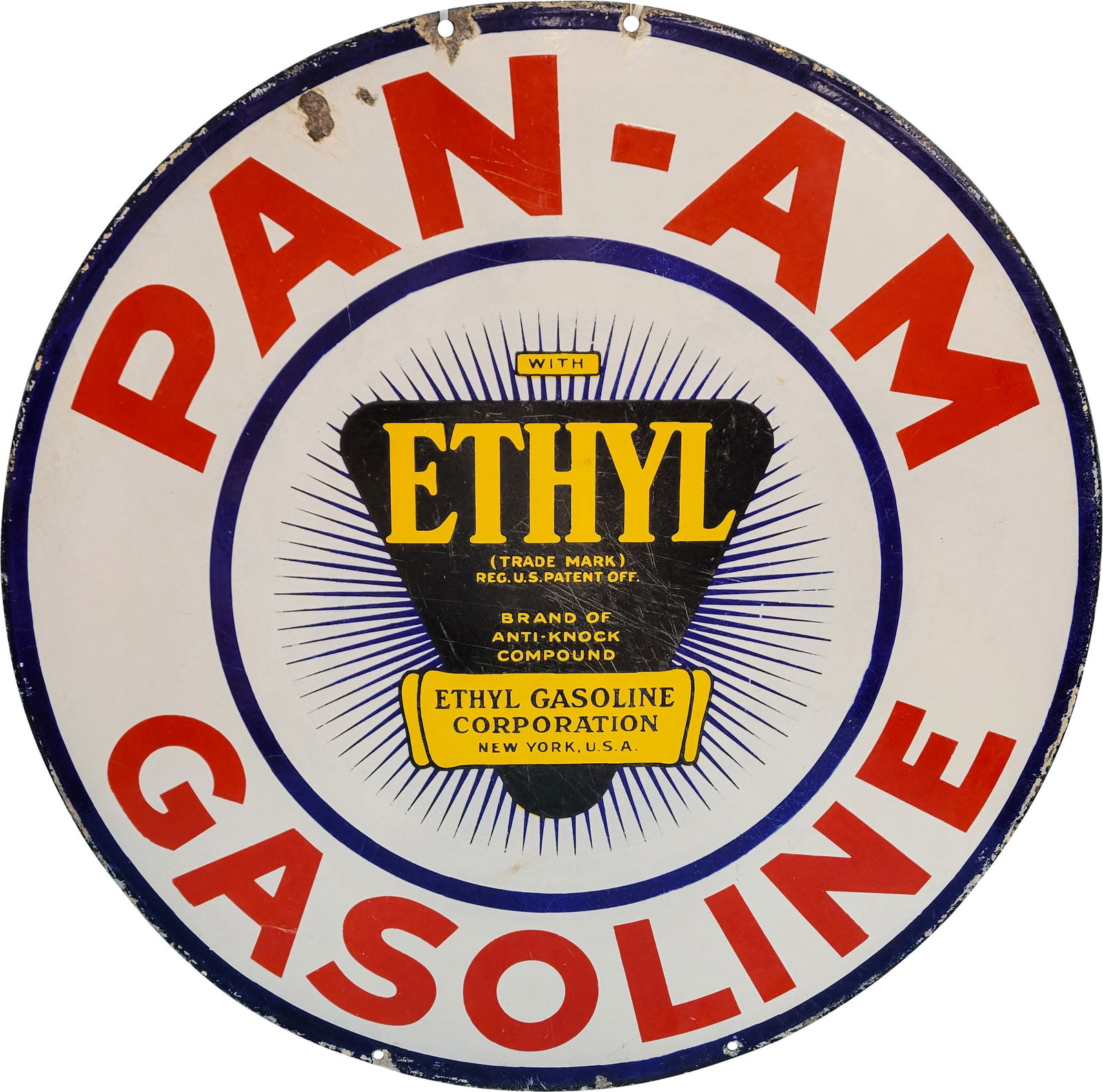 Pan-Am Ethyl Gasoline 30" DSP Sign w/ Logo (1 of 2)