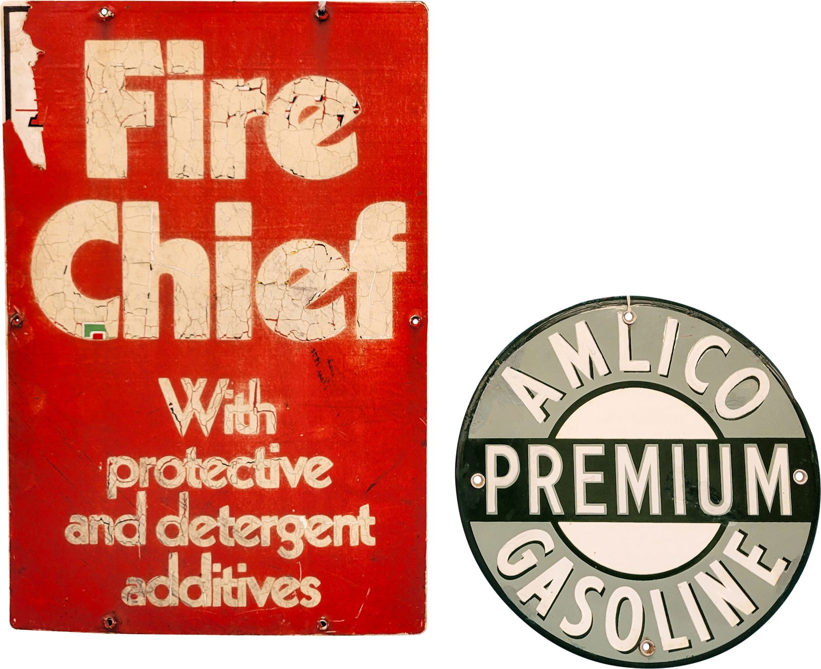 Amlico Premium and Texaco Fire Chief SSP Pump Plate Signs (1 of 3)