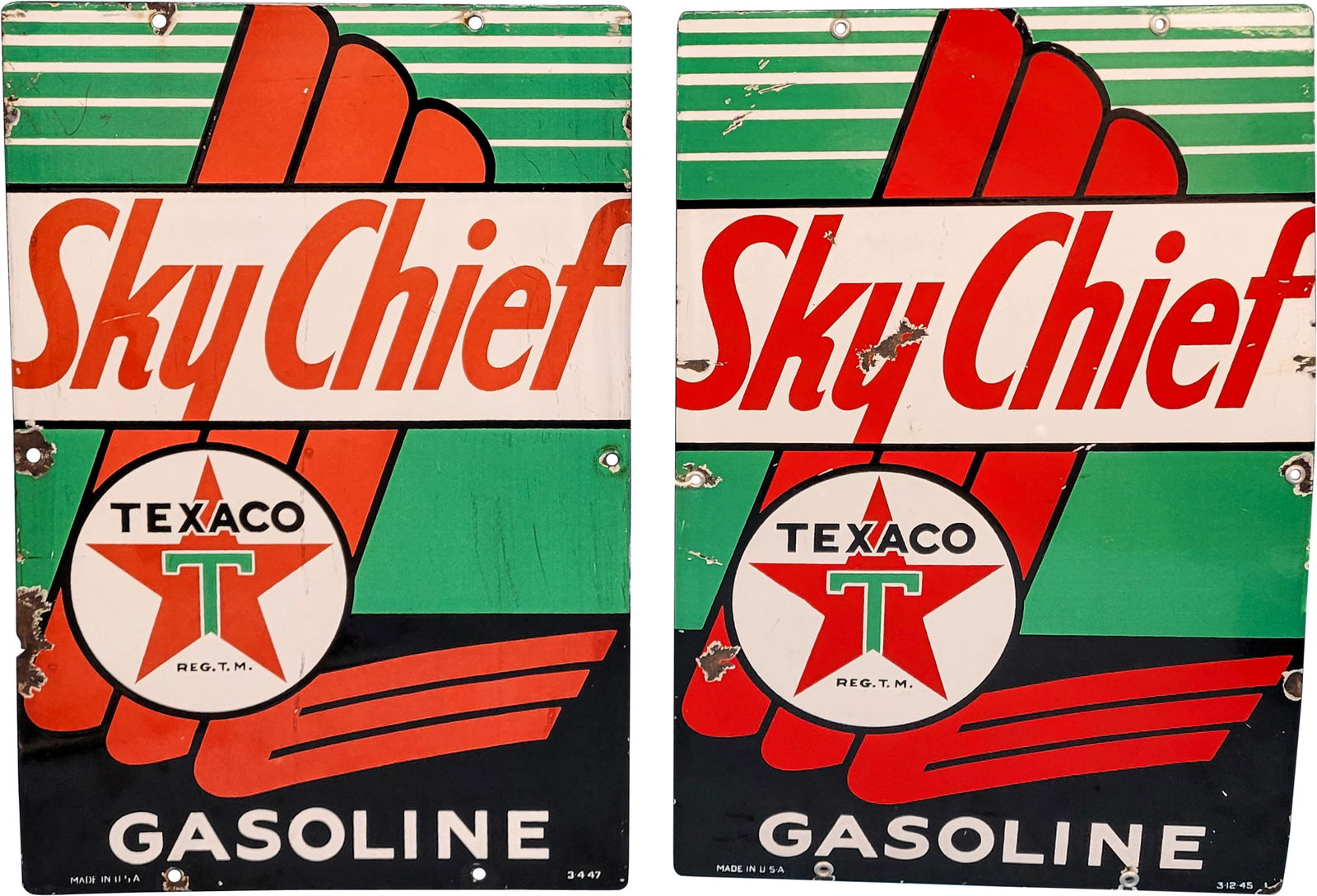 Lot of 2 Texaco Sky Chief SSP Gas Pump Plate Signs TAC (1 of 3)