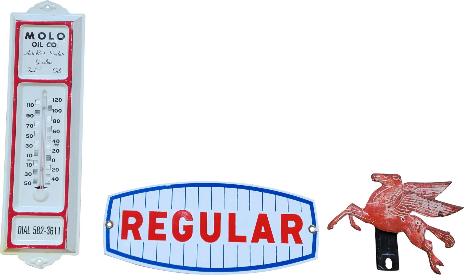 Champlin Regular Pump Plate, Mobil Topper and Molo Oil Co. Thermometer (1 of 5)