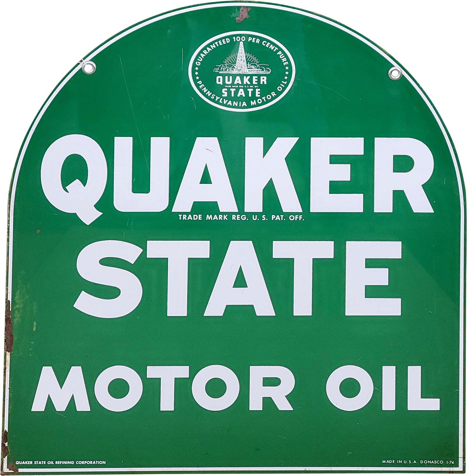 Quaker State Motor Oil DST Tombstone Sign (1 of 2)