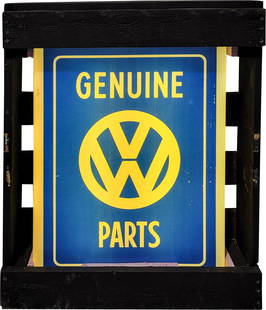 Volkswagen VW Genuine Parts Lighted Plastic Sign w/ Logo: 28" x 19.5" x 3.5", Single-sided plastic lighted sign with factory metal can has excellent color. The sign face has light wear with slight toning, marks and small paint chips along the perimeter. The