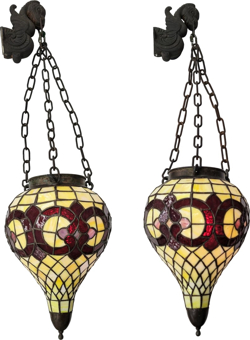 Pair of Hanging Apothecary / Soda Fountain Stained Glass Show Globes (1 of 3)
