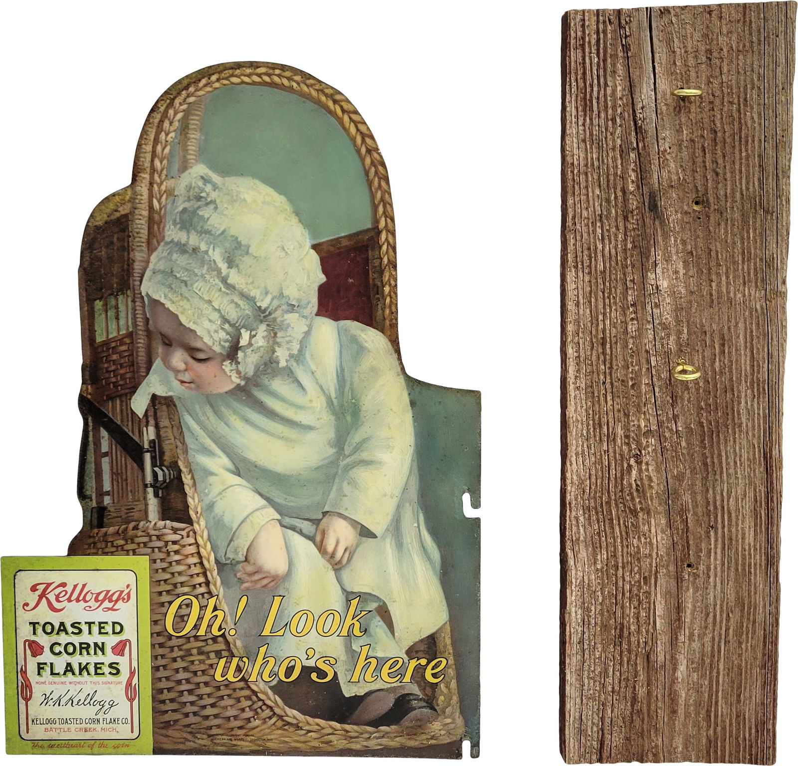 Amazing Kellogg's Toasted Corn Flakes Die Cut DST Sign w/ Baby TAC (1 of 3)