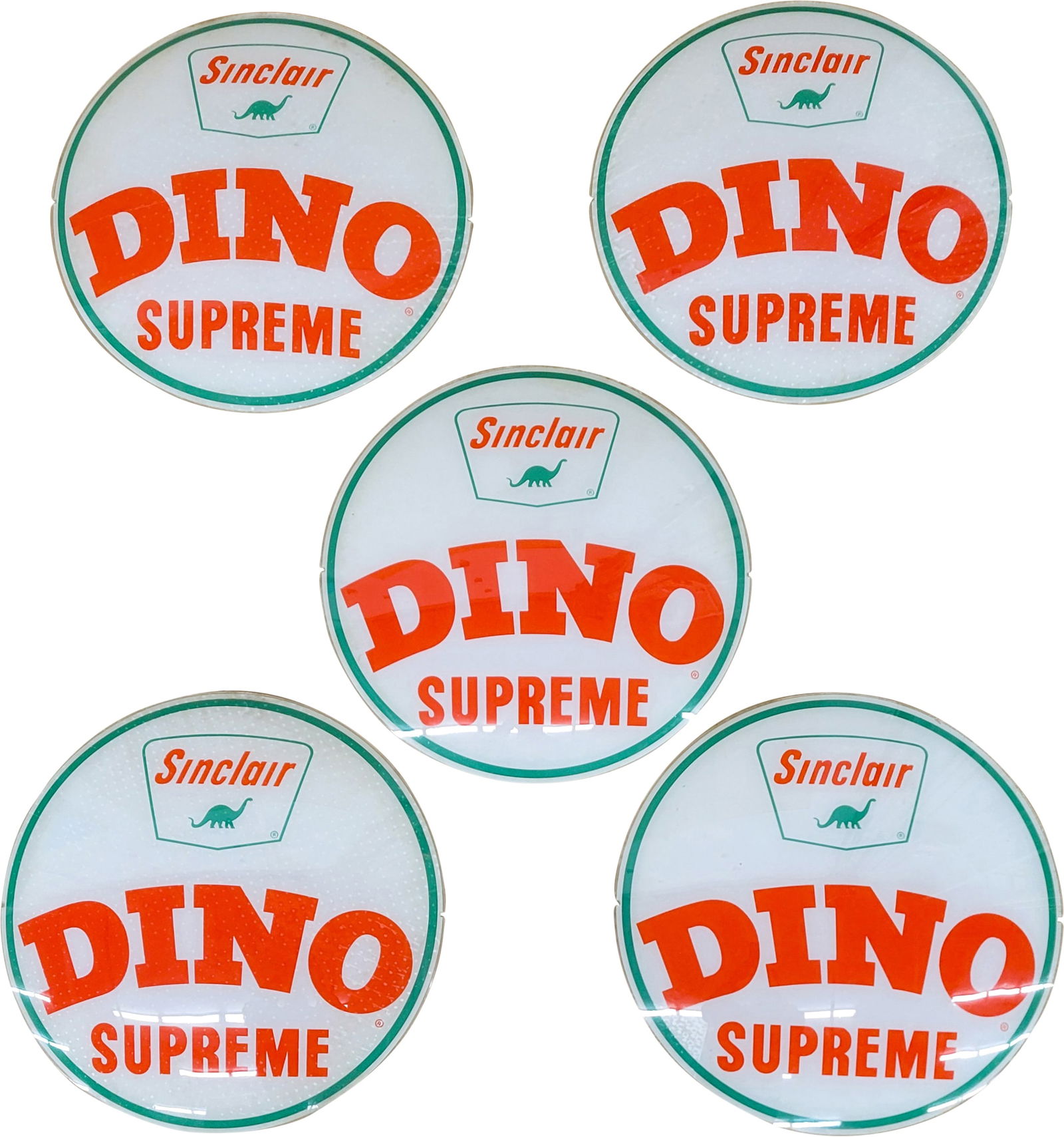 Lot of 5 Dino Supreme Gasoline 13.5" Gas Pump Globe Lenses (1 of 3)