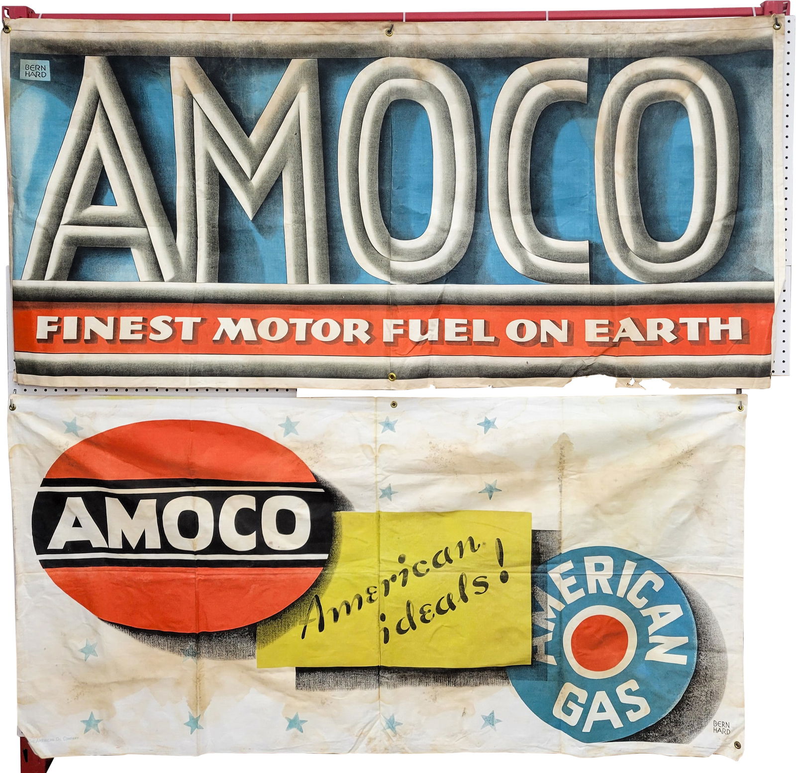 Lot of 2 Amoco American Gas Advertising Banners (1 of 2)