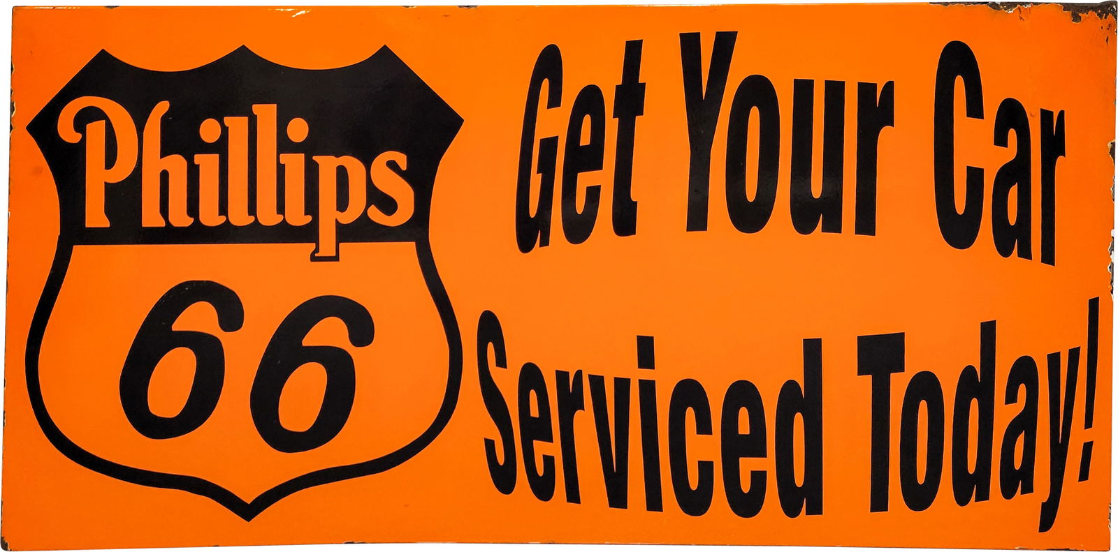 Phillips 66 Gasoline "Get Your Car Serviced Today!" 4' SSP Sign w/ Logo (1 of 2)