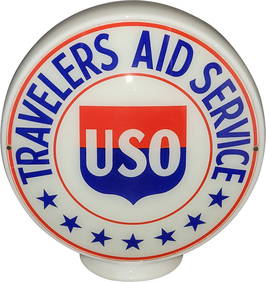 Travelers Aid Service USO 12.5" Milk Glass Logo Advertising Globe Complete (1 of 2)