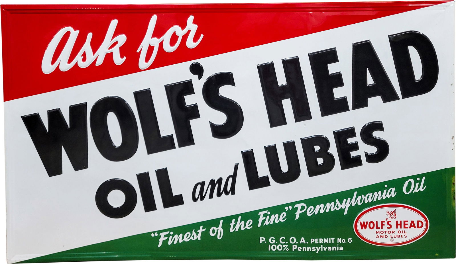 Wolf's Head Oil and Lubes SST Embossed Sign (1 of 4)