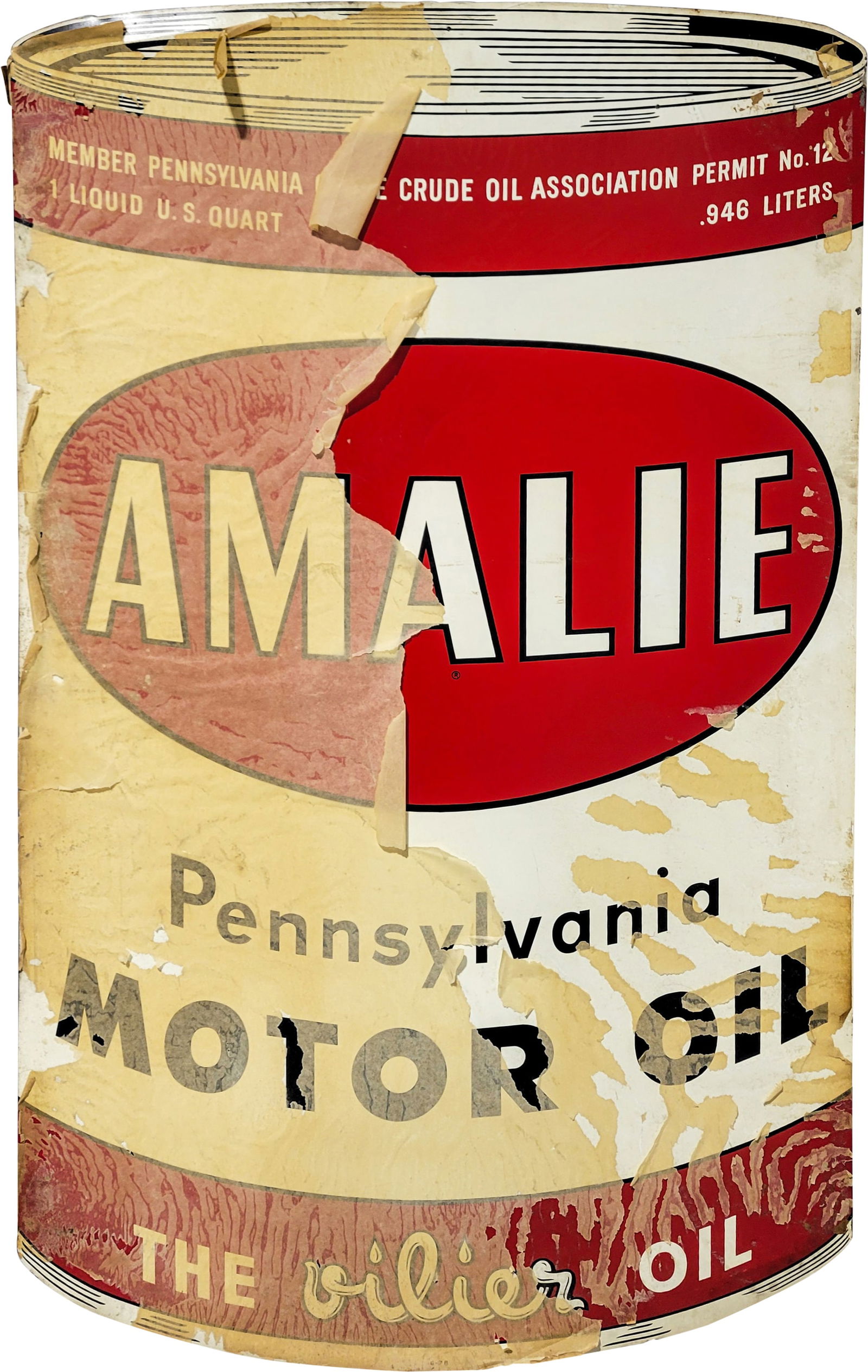 NOS Amalie Motor Oil "The Oilier Oil" Die Cut SST Quart Can Shaped Sign (1 of 2)