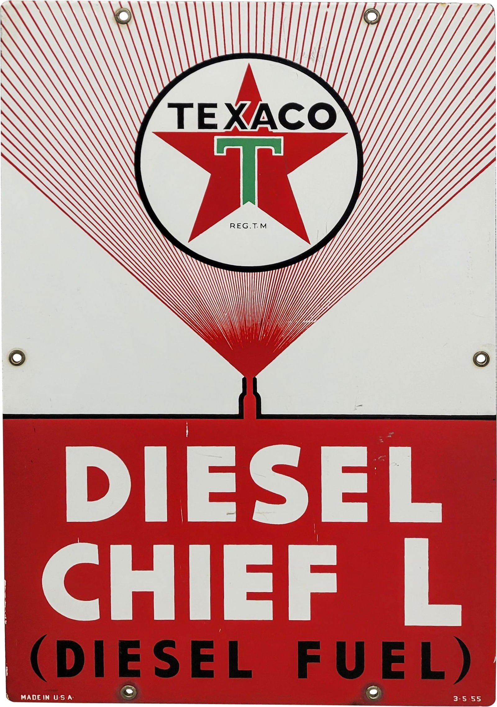 1955 Texaco Diesel Chief L Single Sided Porcelain Pump Plate Sign (1 of 2)