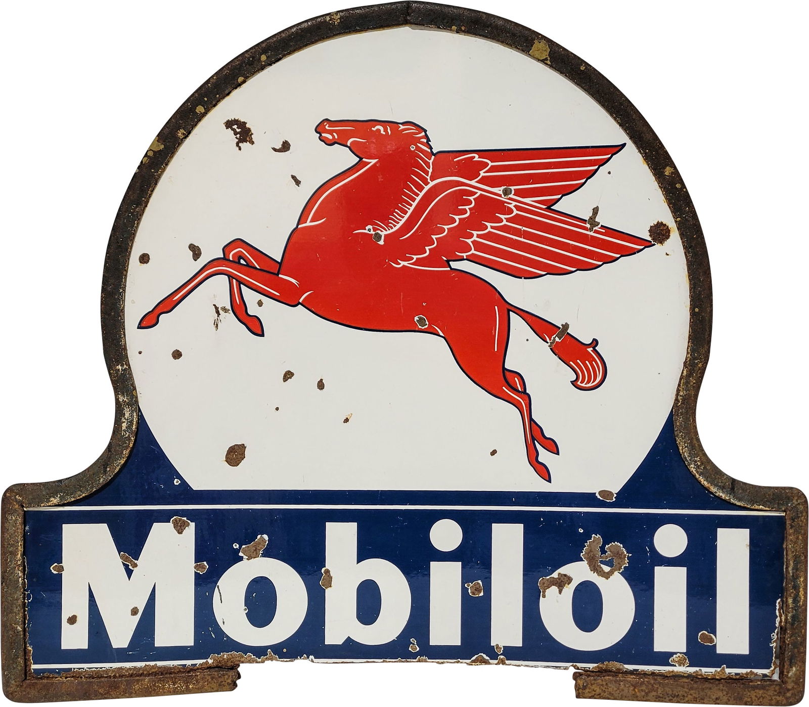 Mobiloil Double Sided Porcelain Keyhole Sign w/ Frame & Pegasus (1 of 2)
