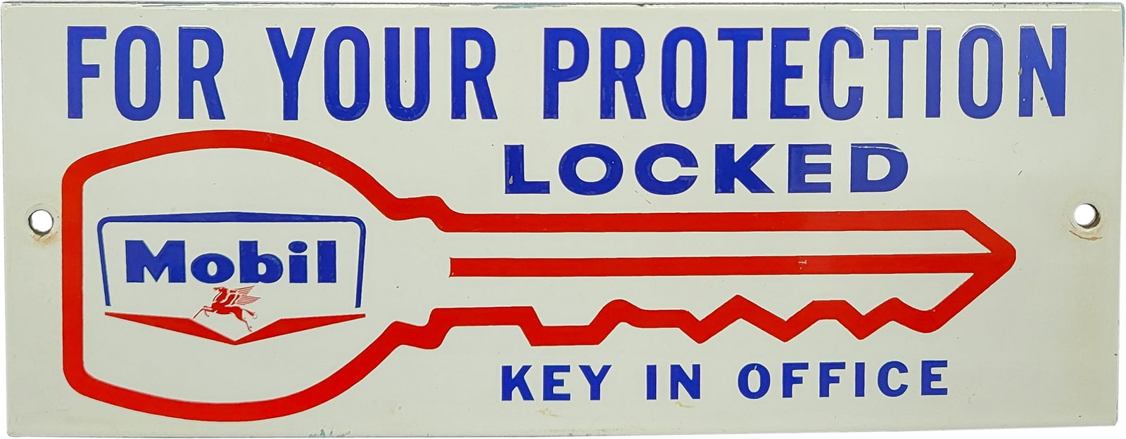 Mobil For Your Protection Locked Key in Office Single Sided Porcelain Sign w/ Logo (1 of 2)