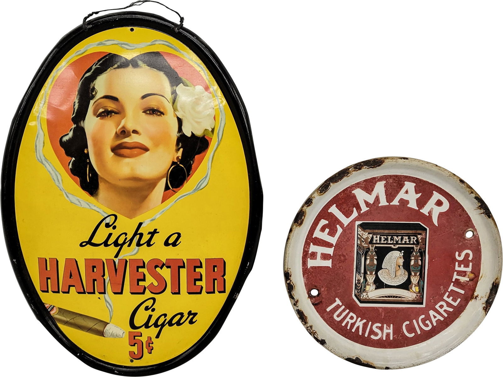 Harvester Cigar and Helmar Turkish Cigarettes Signs (1 of 3)