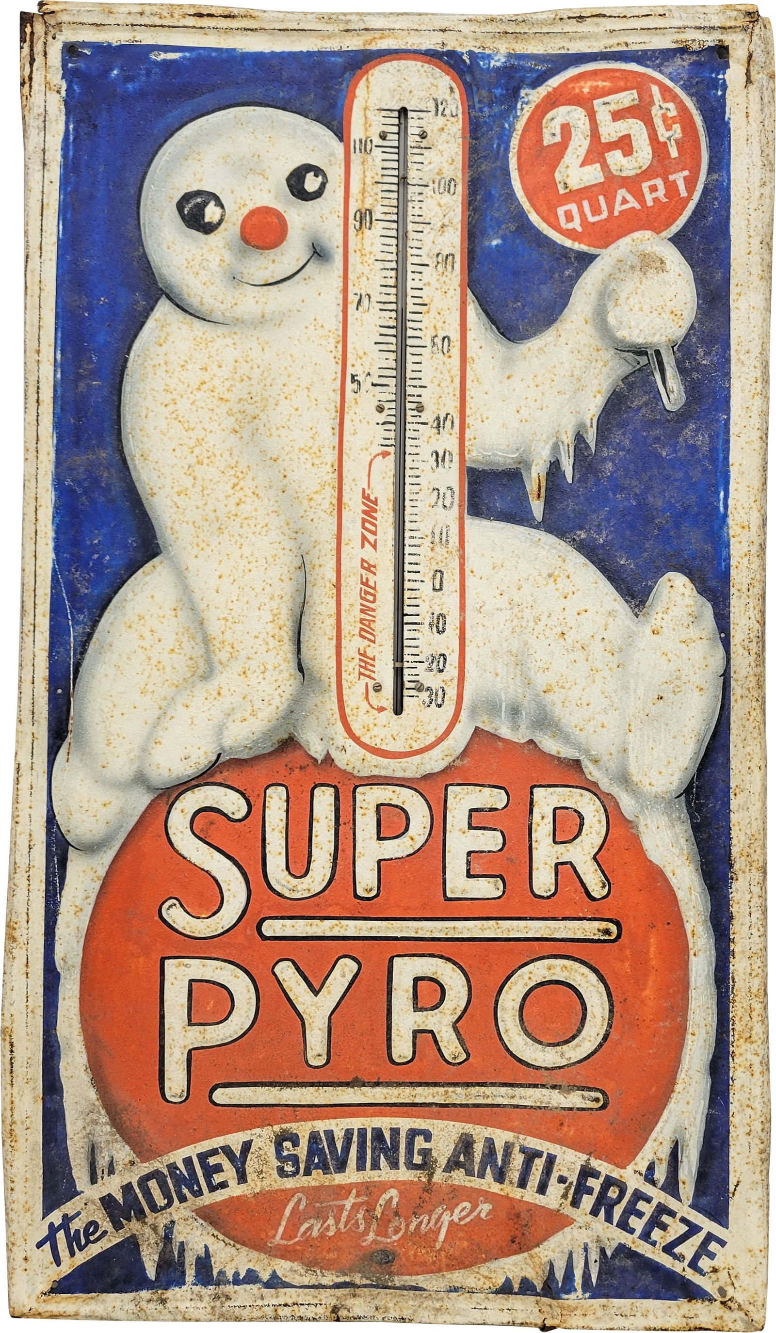Super Pyro Anti-Freeze 3' Emb. Single Sided Tin Thermometer w/ Snowman (1 of 2)