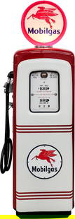 Martin & Swartz Model #80 Computing Gas Pump Restored Mobilgas: 75" T, Martin & Swartz Model #80 computing gas pump has been professionally restored. The pump features bright read and while paint with high gloss. The paint has minor imperfections with small paint