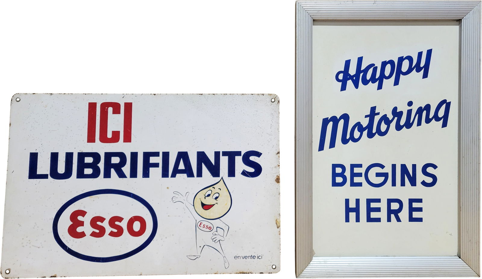 Group of Two Single Sided Tin Signs Esso Lubricants & Humble Happy Motoring (1 of 2)