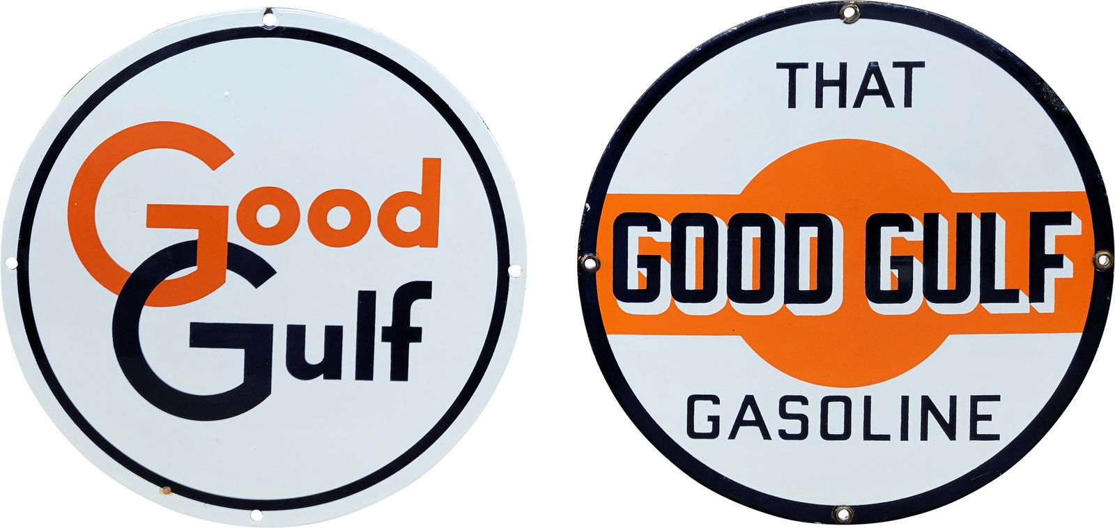 Group of Two Good Gulf Gasoline Single Sided Porcelain Pump Plate Signs (1 of 2)