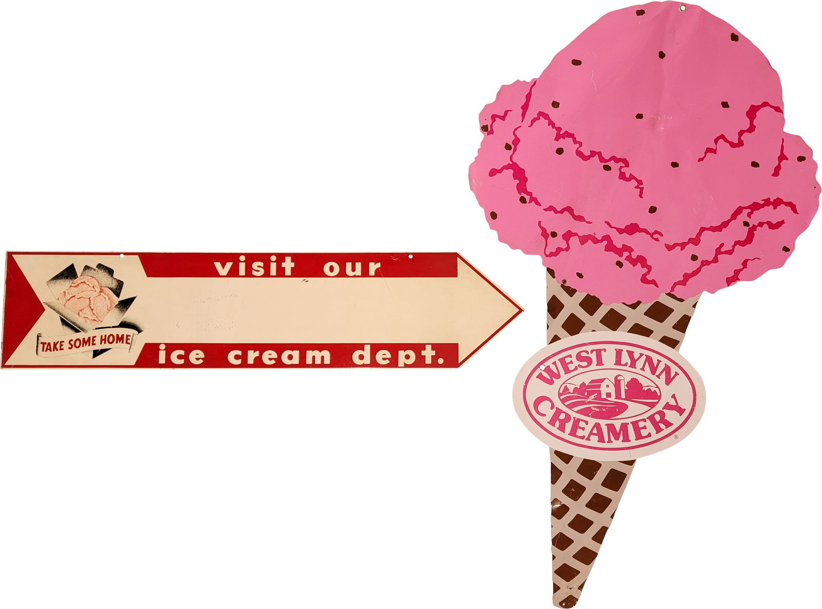 Take Some Home Ice Cream Arrow Sign and West Lynn Creamery Sign (1 of 2)