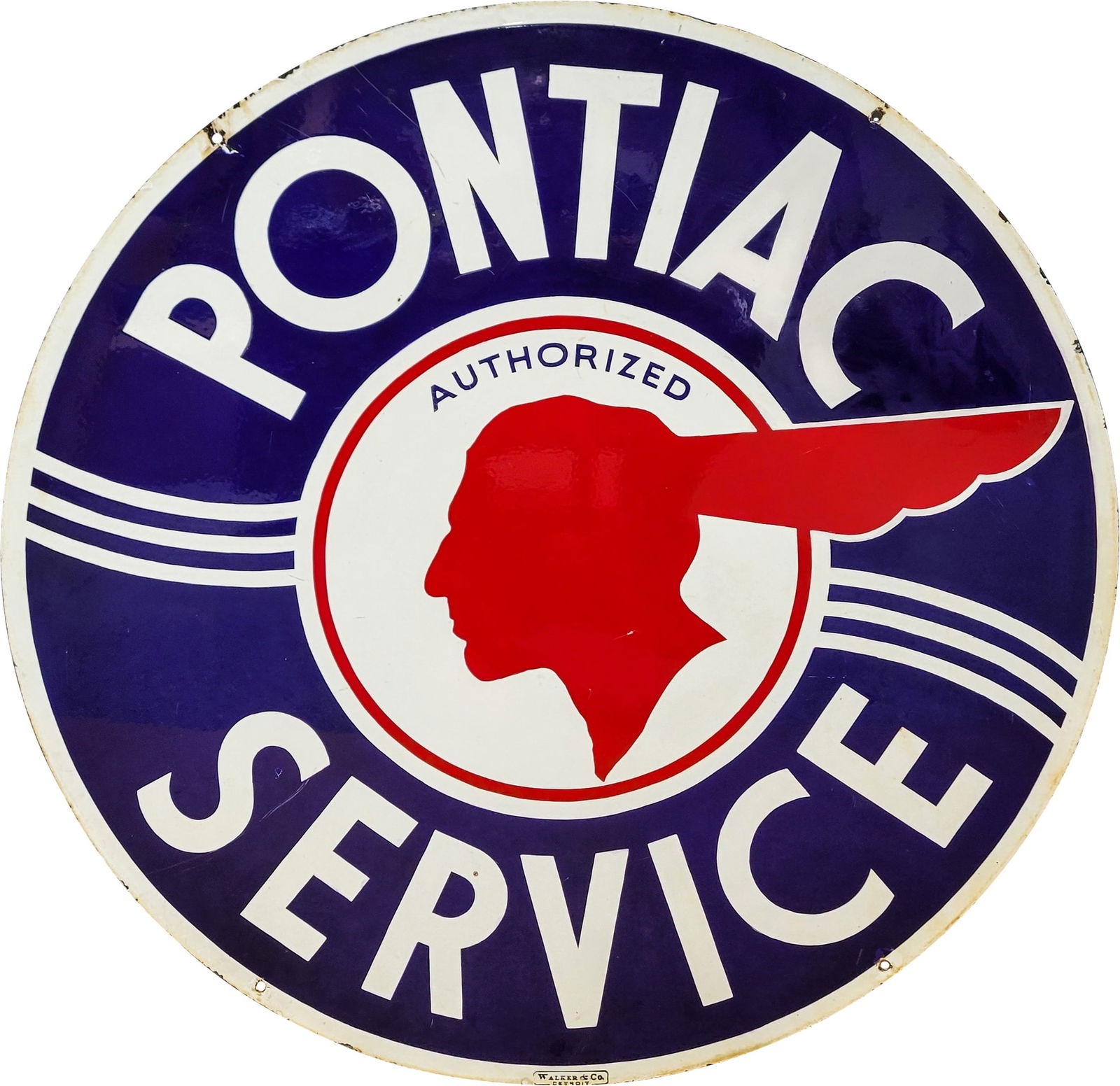 Pontiac Authorized Service 42" Double Sided Porcelain Sign w/ Full Feather (1 of 2)