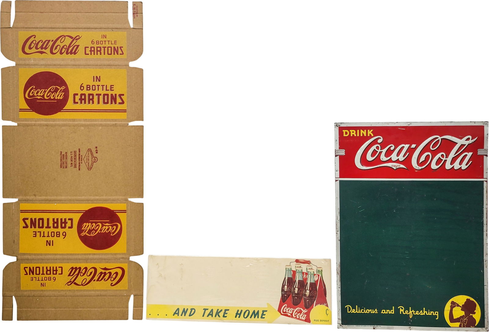 Group of 3 Coca Cola Menu Board Carton & Paper Sign w/ 6 Pack (1 of 2)