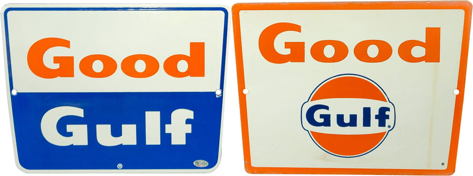 Group of Two Good Gulf Gasoline Single Sided Porcelain Pump Plate Signs (1 of 3)