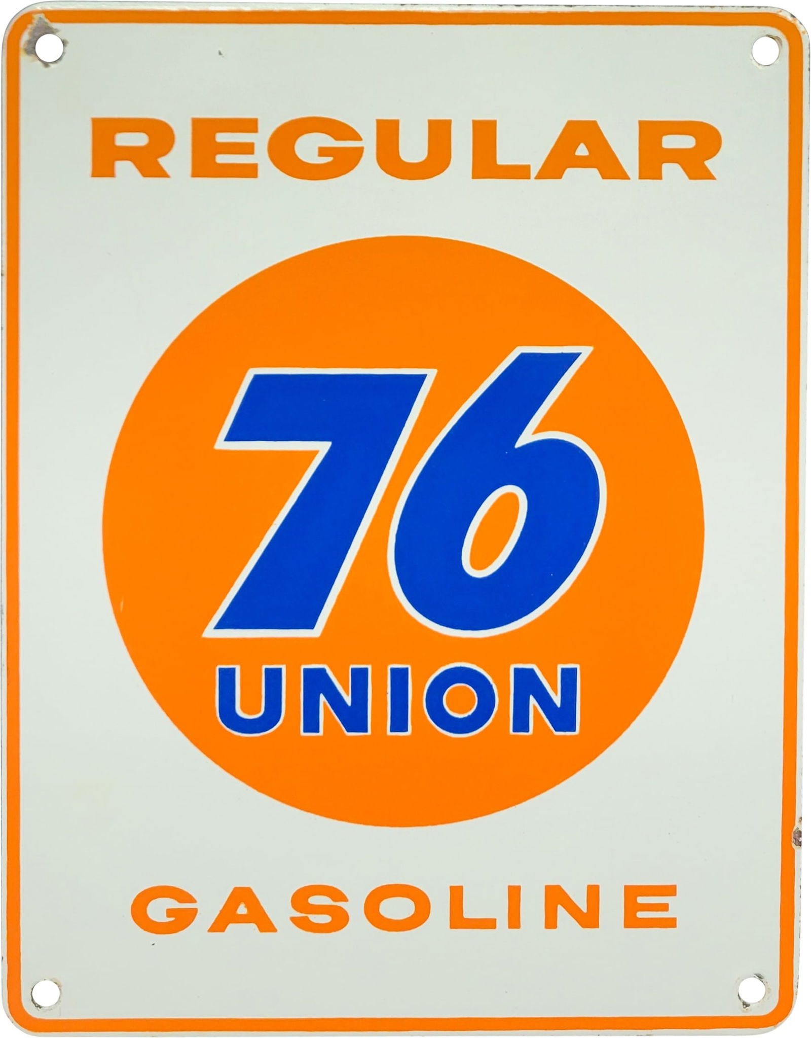 Union 76 Regular Gasoline Single Sided Porcelain Pump Plate Sign w/ Logo (1 of 2)