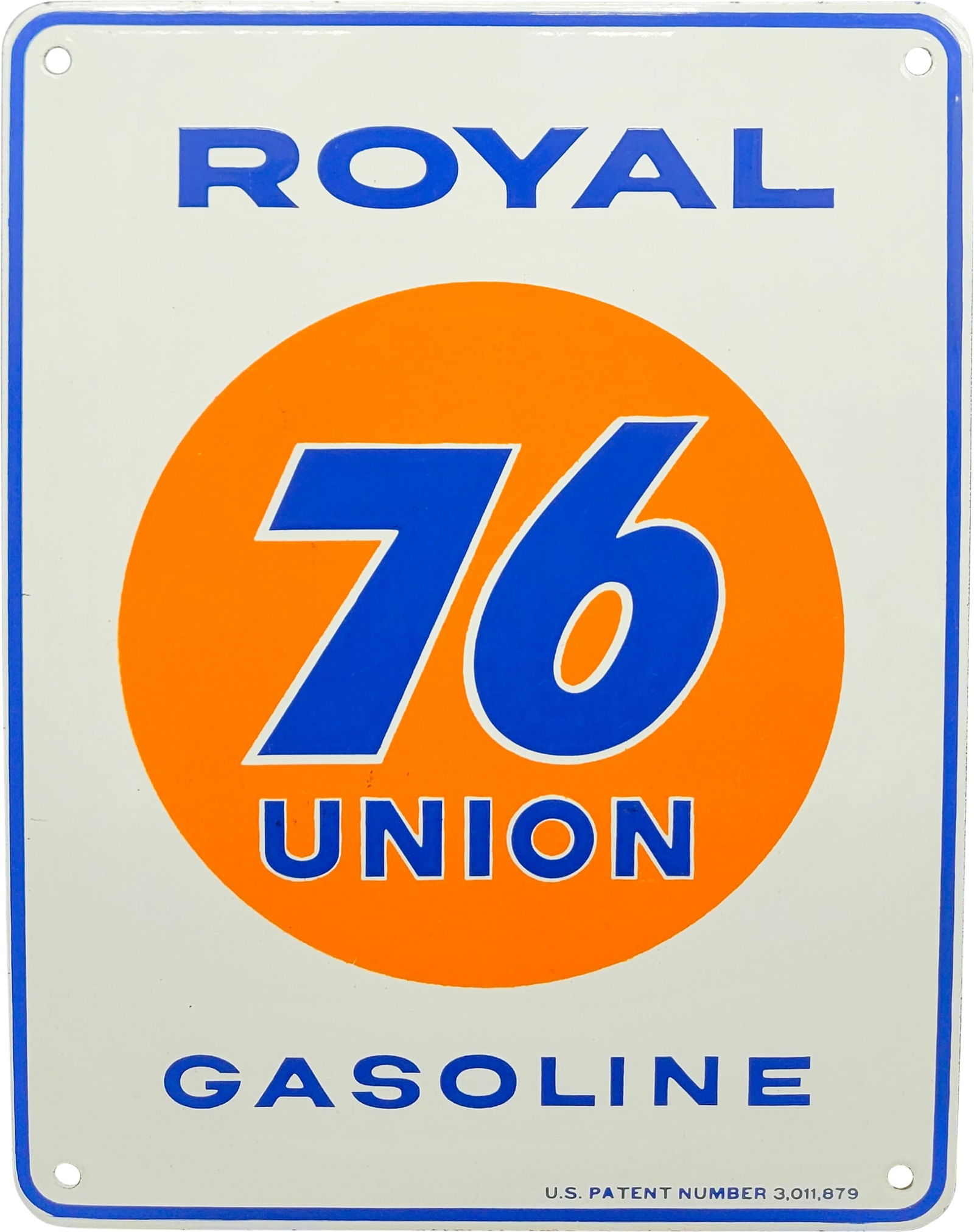 Union 76 Royal Gasoline Single Sided Porcelain Pump Plate Sign w/ Logo (1 of 2)
