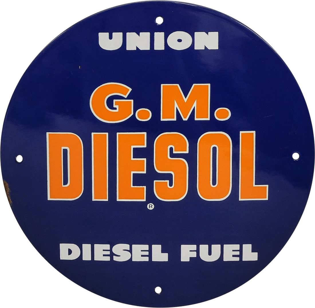 Union G.M. Diesol Diesel Fuel Single Sided Porcelain Pump Plate Sign (1 of 2)