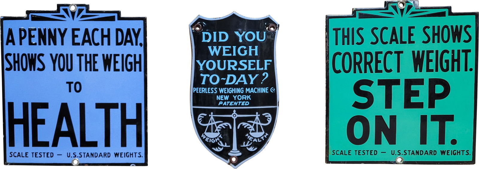 Collection of 3 Single Sided Porcelain Scale Signs (1 of 2)