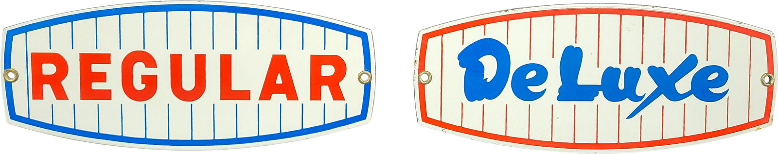 Group of Two Champlin Regular & Deluxe Gasoline Single Sided Porcelain Pump Plate Signs (1 of 2)