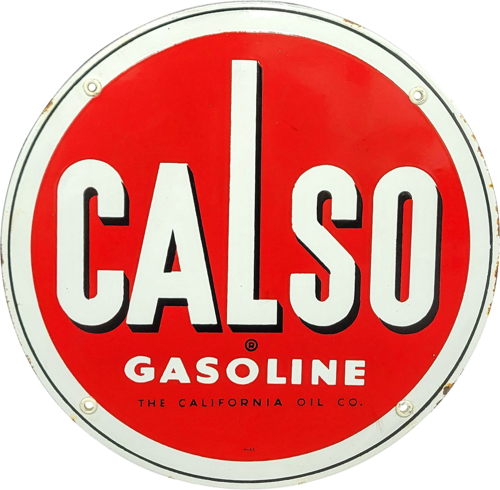 Calso Gasoline "The California Company" Single Sided Porcelain Pump Plate Sign (1 of 2)