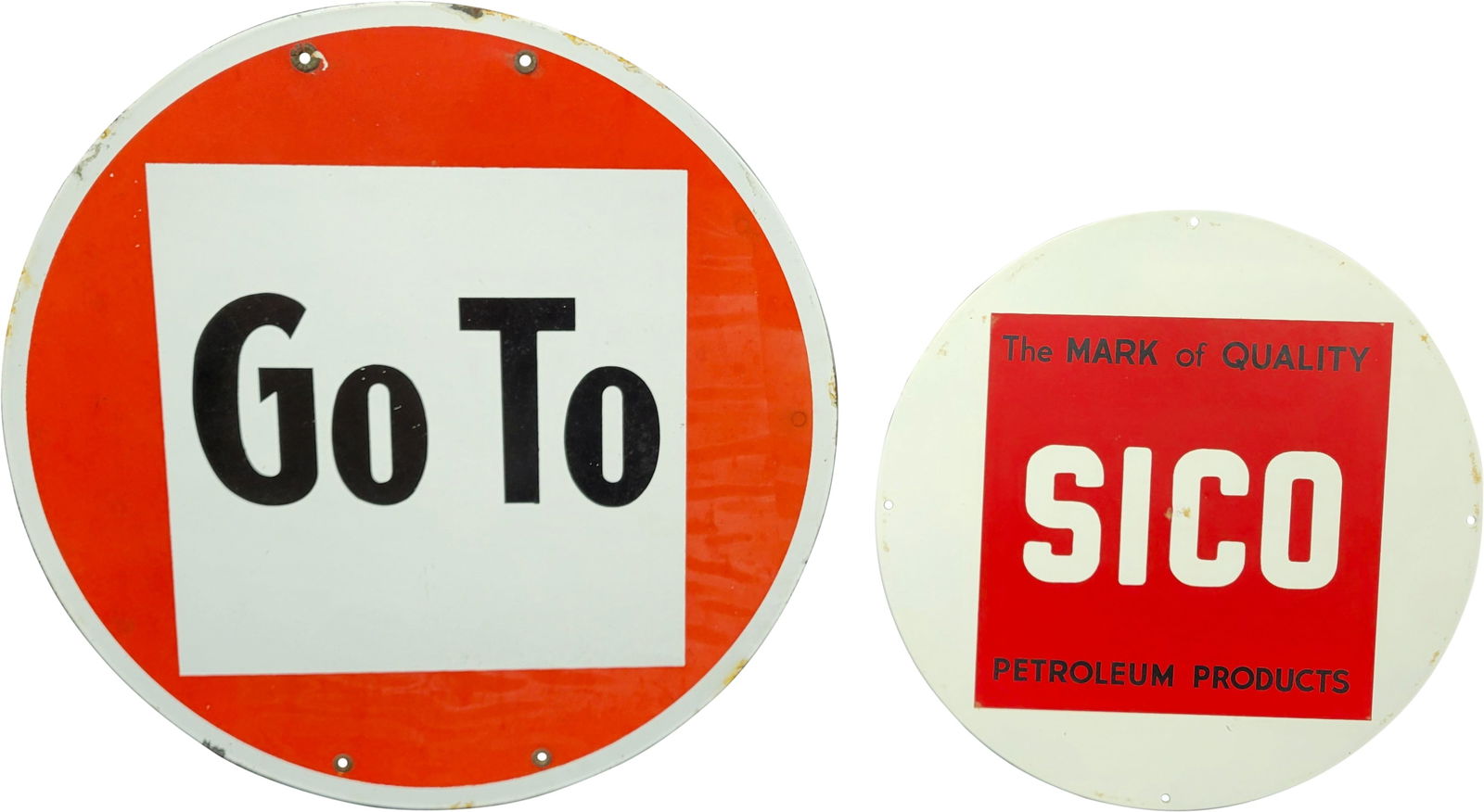 Group of Two SICO Gasoline Single Sided Tin & Single Sided Porcelain "Go To" (1 of 3)