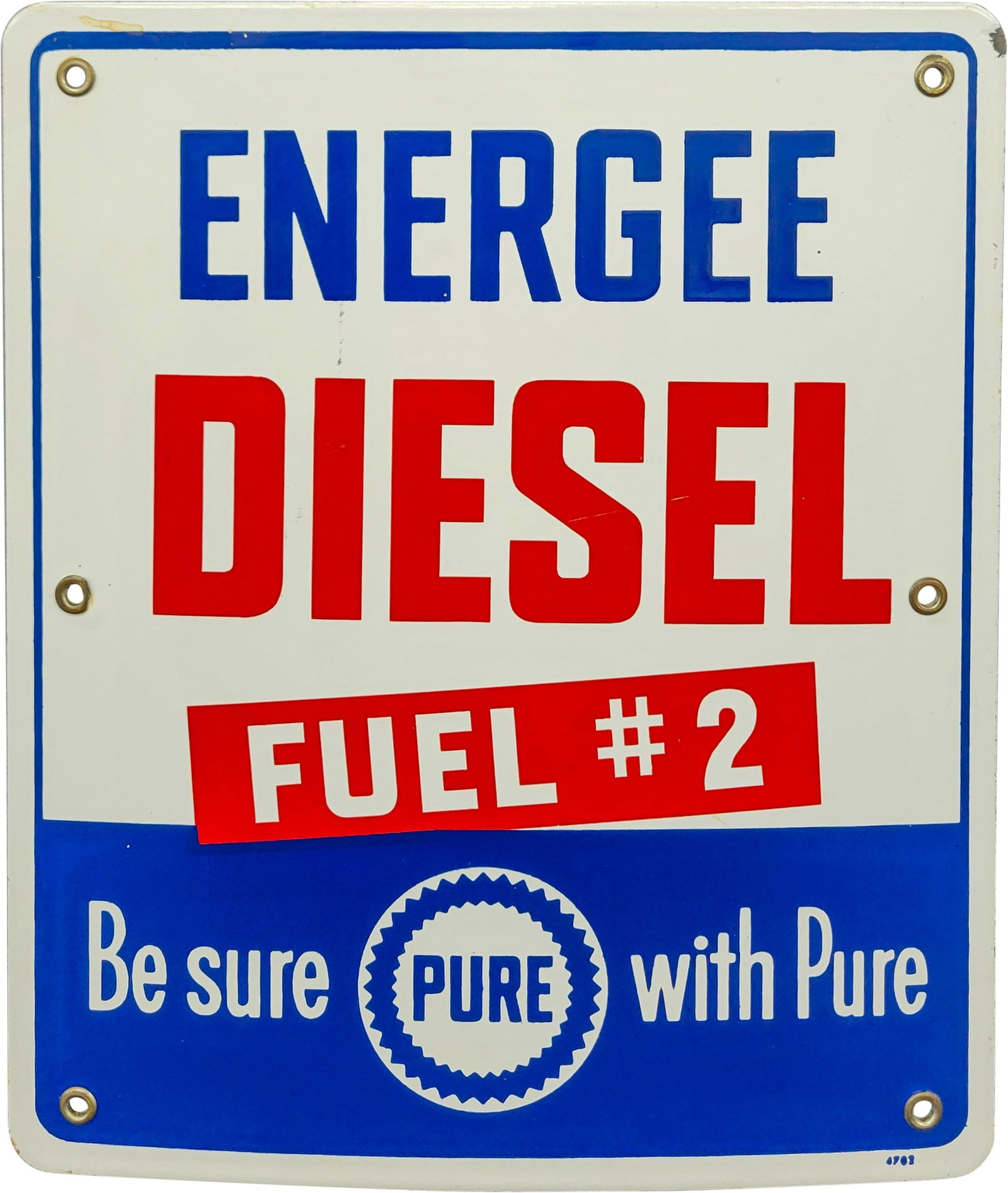 Pure Energee Diesel Fuel #2 Single Sided Porcelain Gas Pump Plate Sign w/ Logo "Six Mount Holes" (1 of 2)