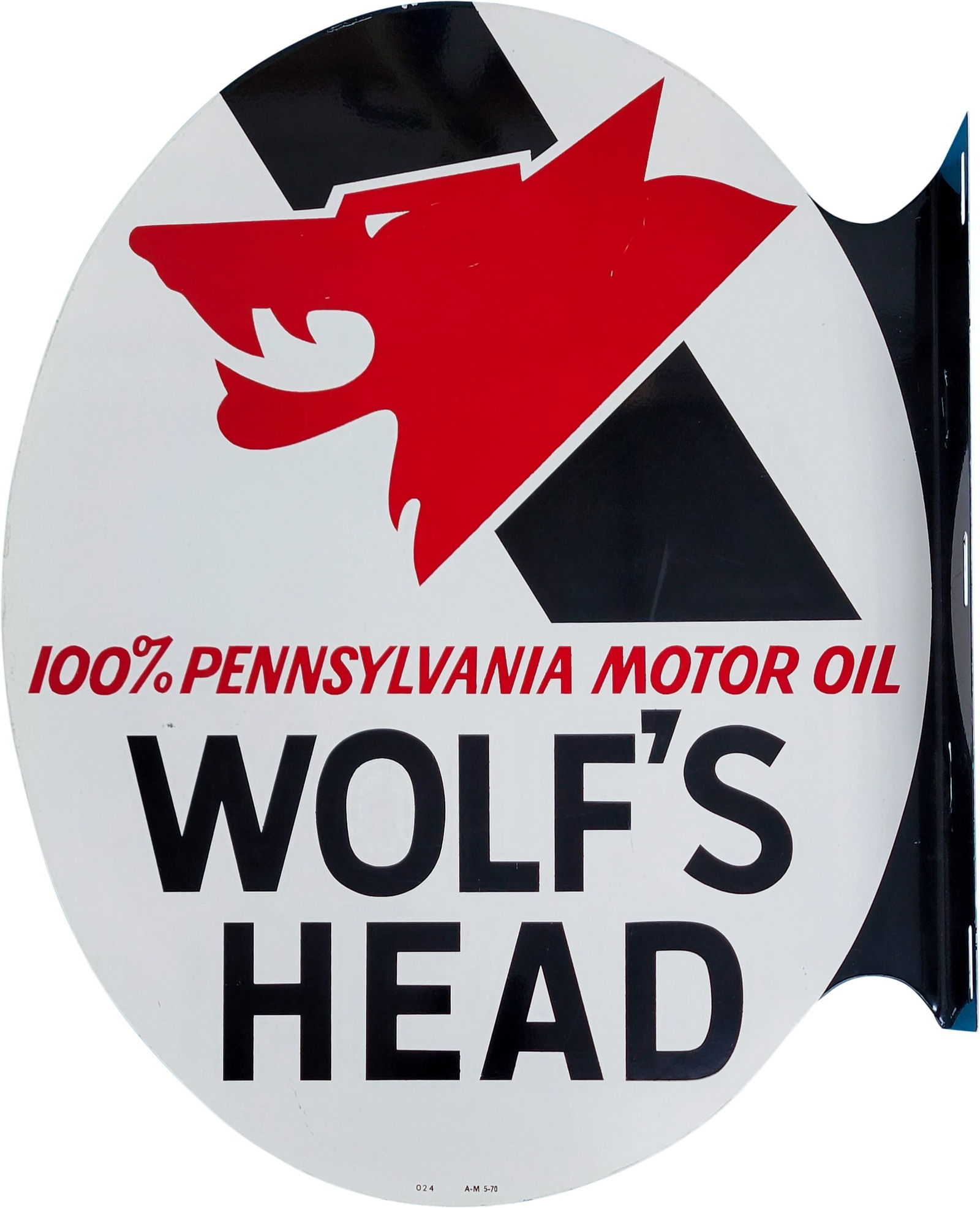 Vintage Wolf's Head Motor Oil Sign W/ Bracket Frame