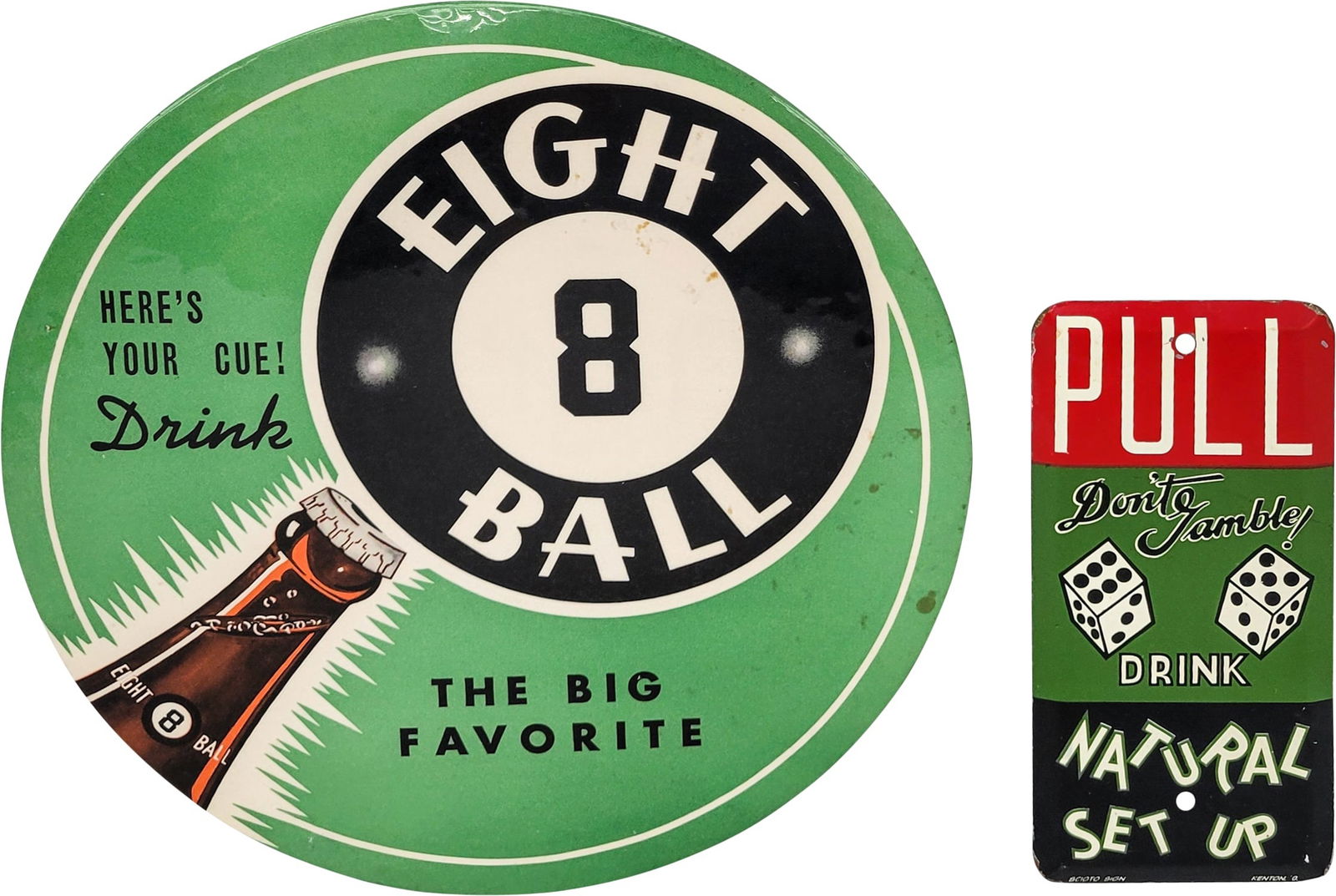 Eight Ball Celluloid Sign and Natural Set Up Palm Push (1 of 2)