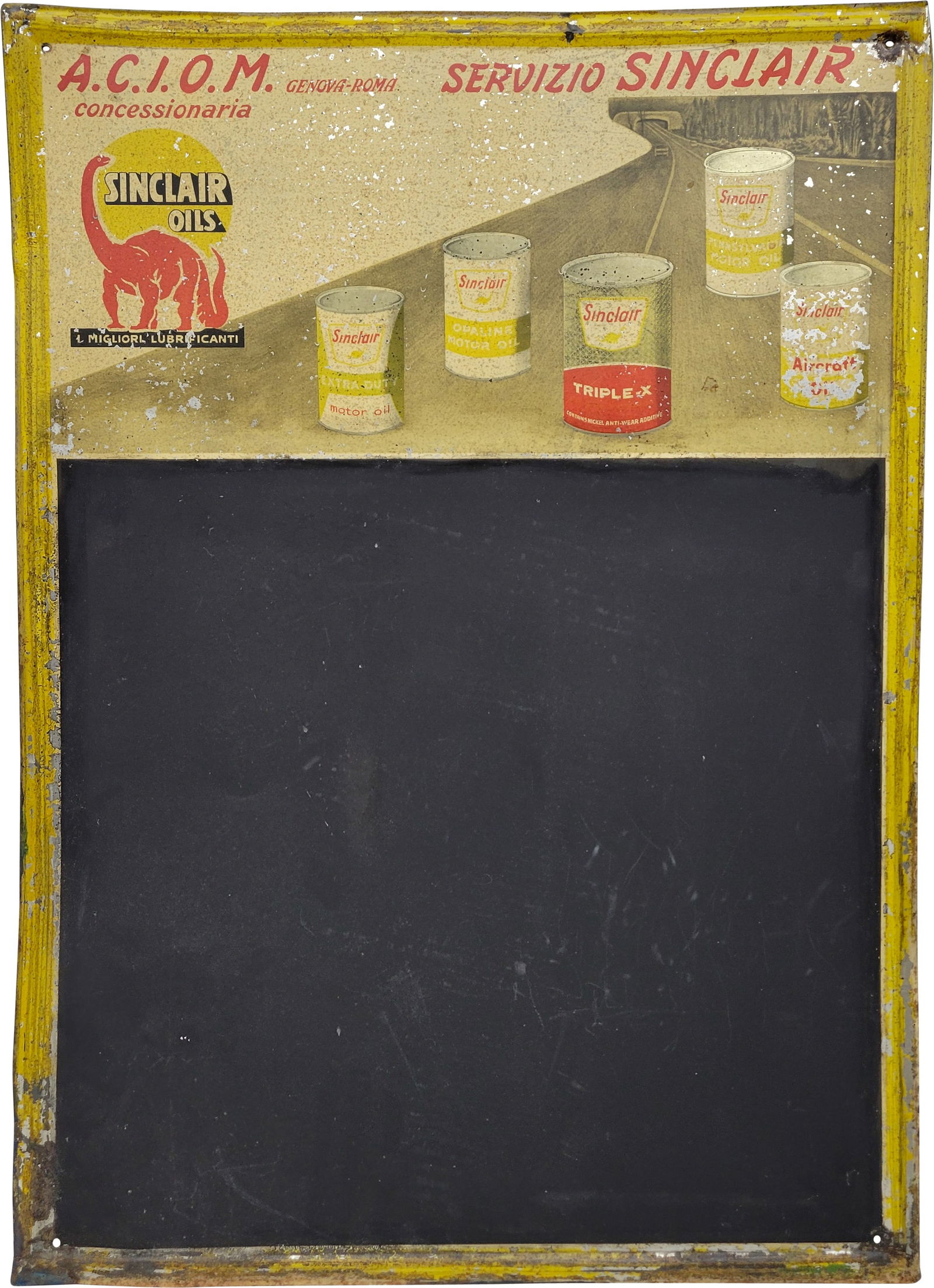 Sinclair Oils Single Sided Tin Service Chart Sign w/ Dino & Quart Cans (1 of 3)