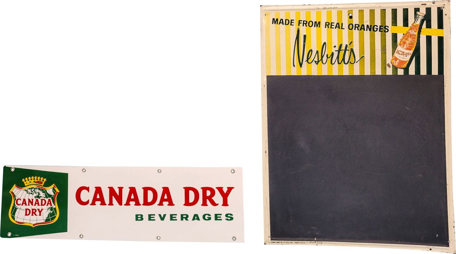 Group of Two Nesbitt's Single Sided Tin Menu Board & Canada Dry Single Sided Porcelain Sign (1 of 2)