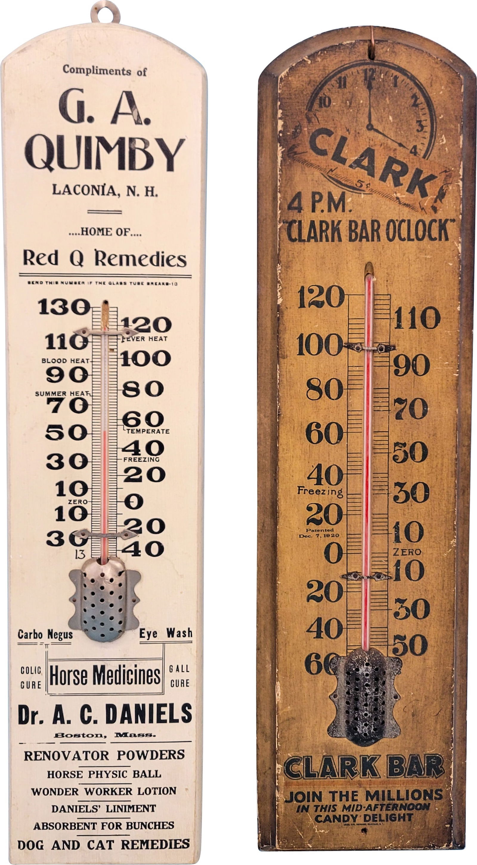 Group of Two Wooden Thermometers Clark Bar & GA Quimby Dr. Daniels Remedies (1 of 2)