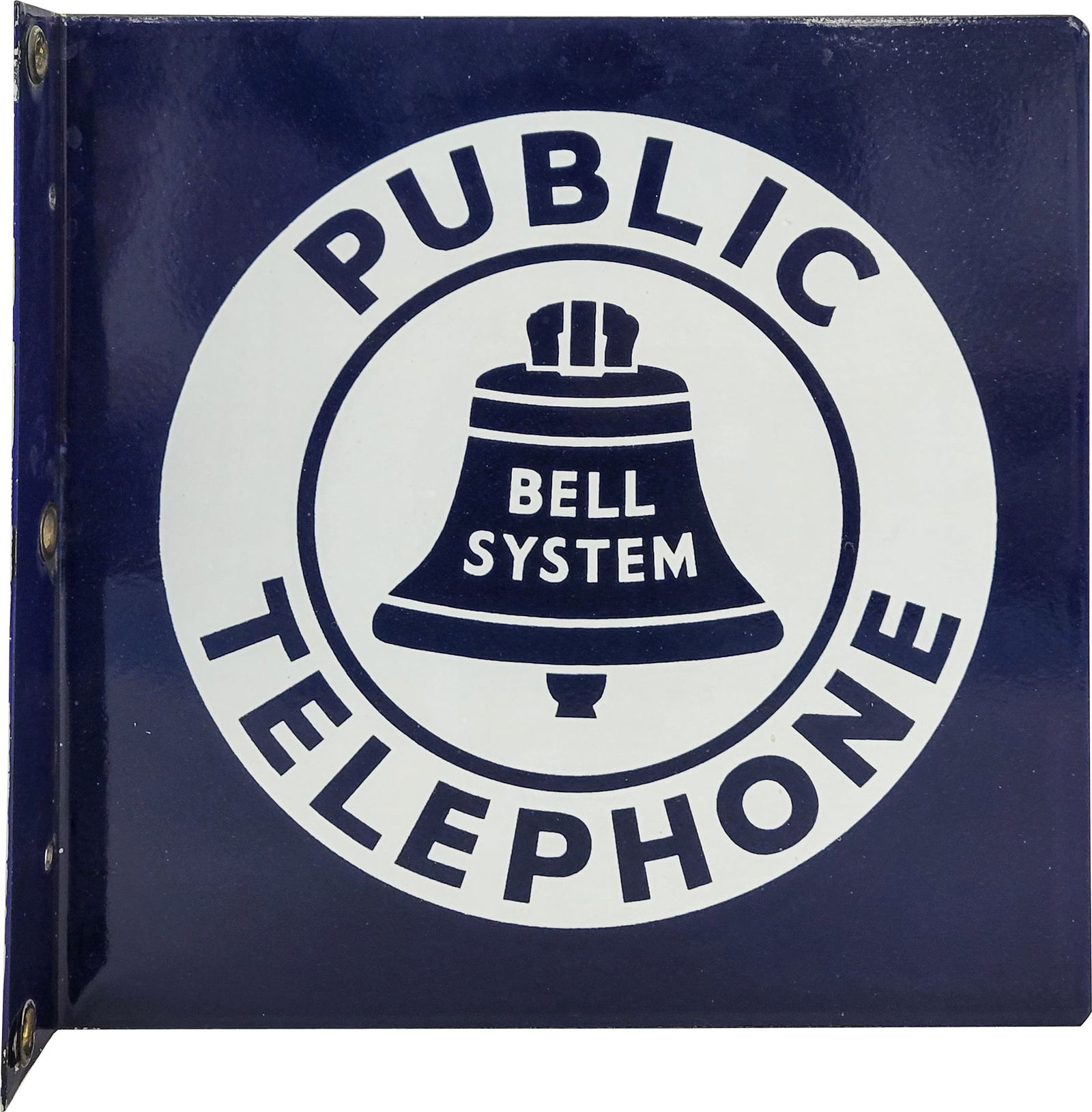 Bell System Public Telephone Double Sided Porcelain Flange Sign (1 of 3)