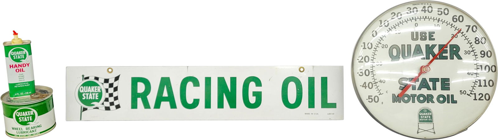 Quaker State Thermometer and Single Sided Porcelain Racing Oil Sign (1 of 2)