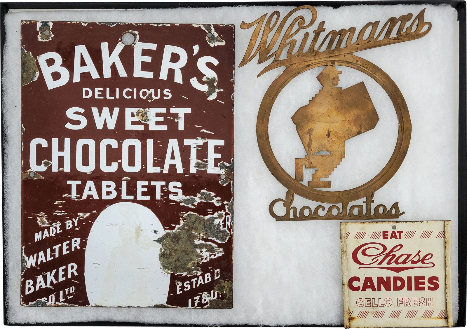 Whitman's Chocolates Emblem and Baker's Sweet Chocolate Single Sided Porcelain Sign (1 of 2)