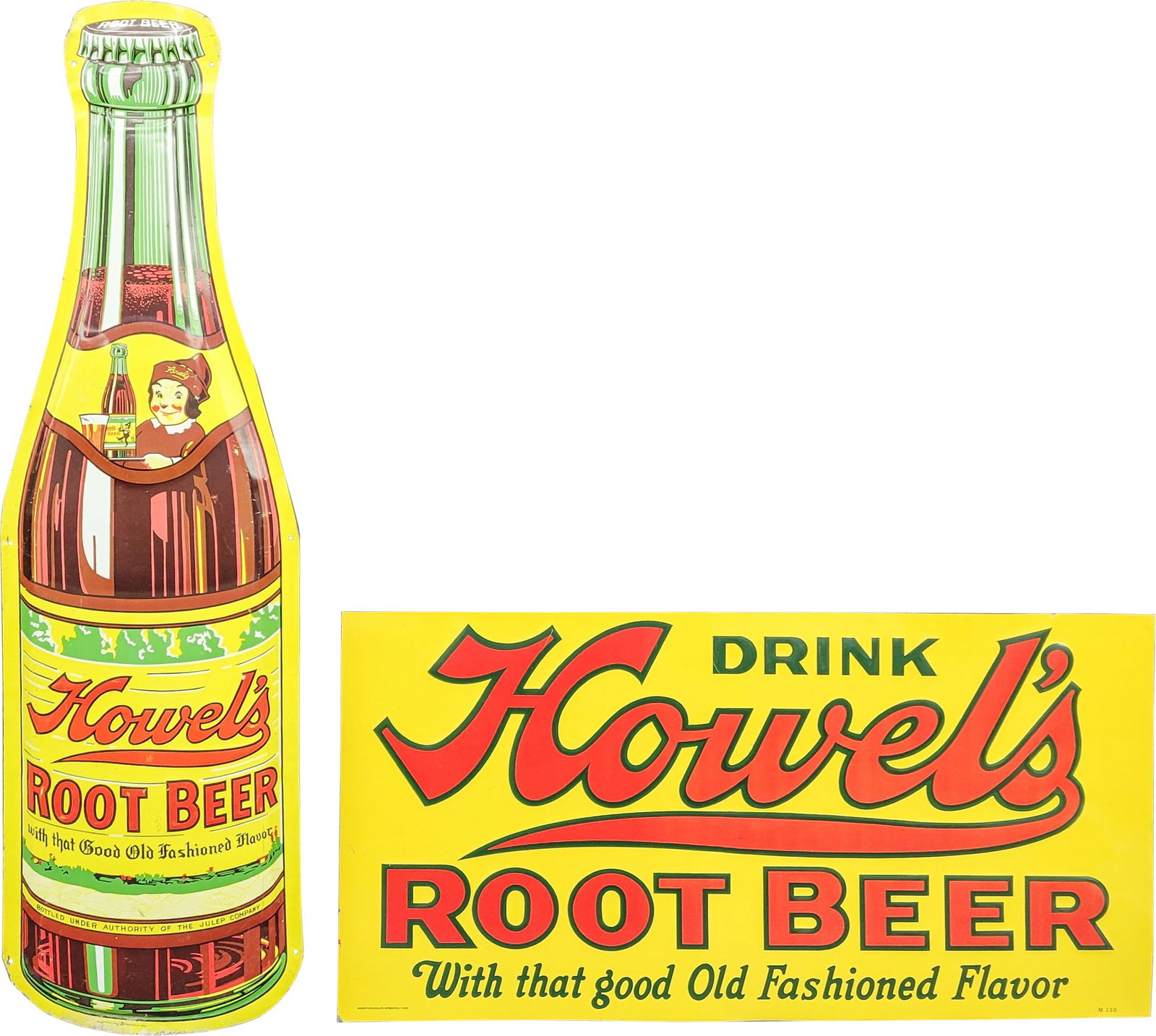 Group of Two Howell's Root Beer Bottle & Emb. Single Sided Tin Signs (1 of 2)
