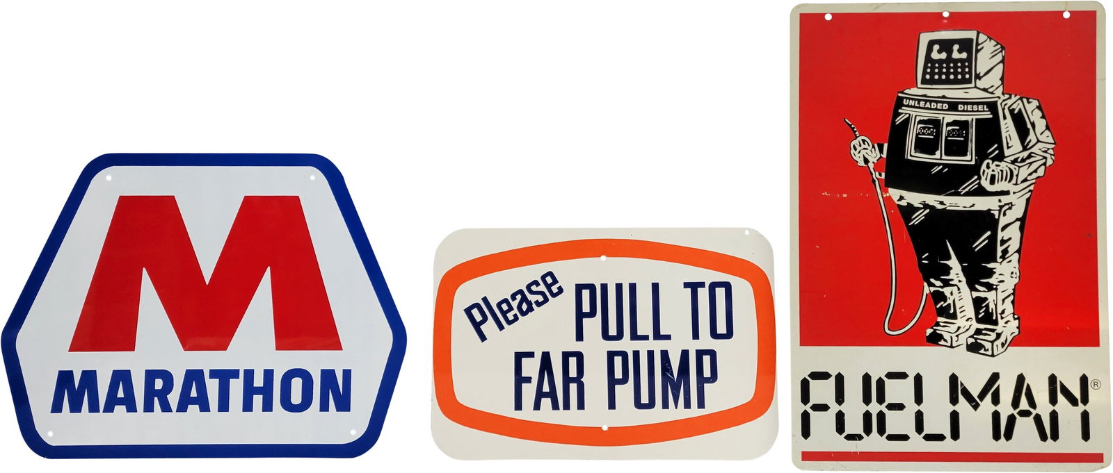 Group of Three Service Station Signs Marathon Pull to Far Pump & Fuel Man (1 of 2)