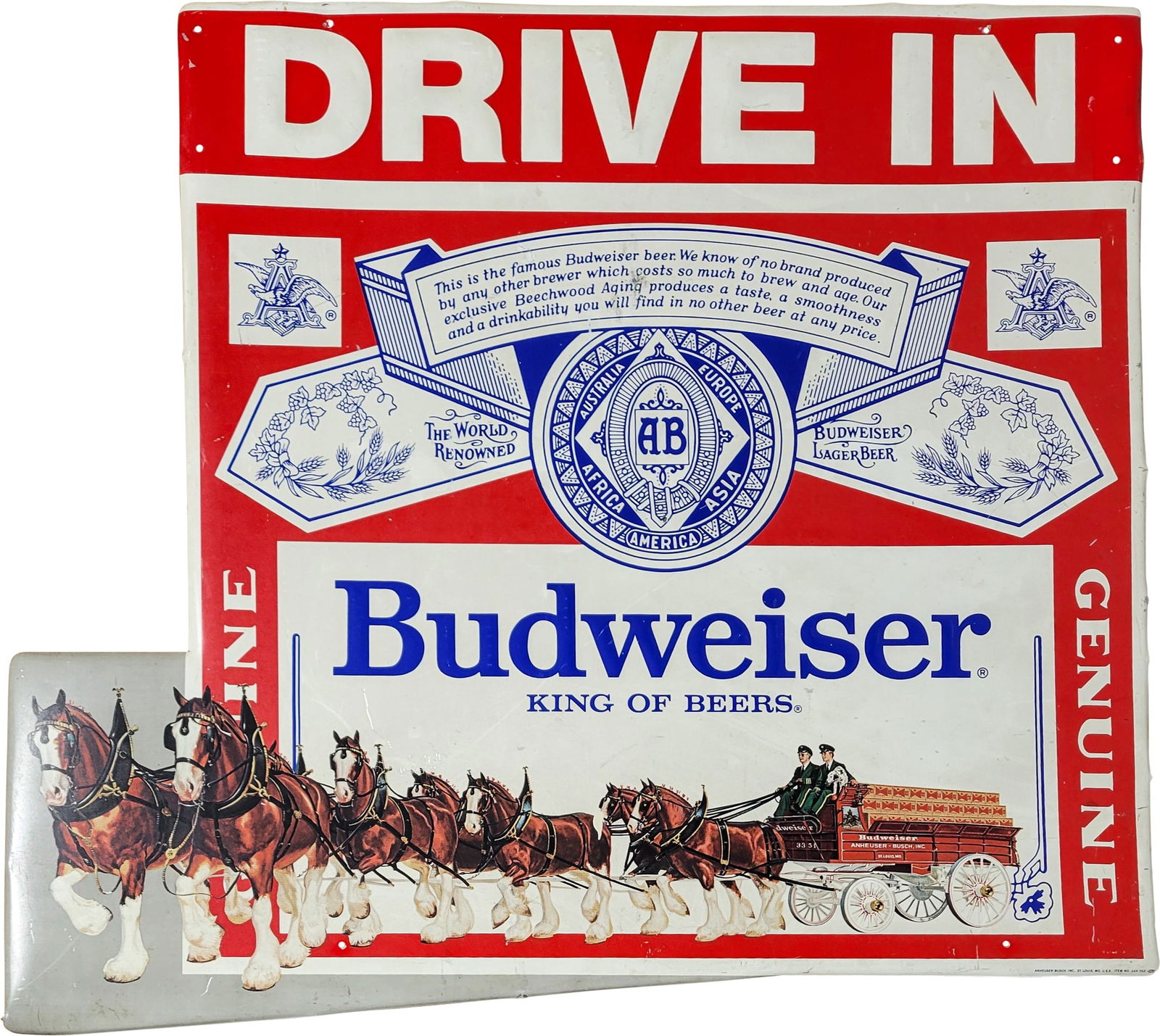 Budweiser King of Beers Drive In Emb. Single Sided Tin Sign (1 of 2)
