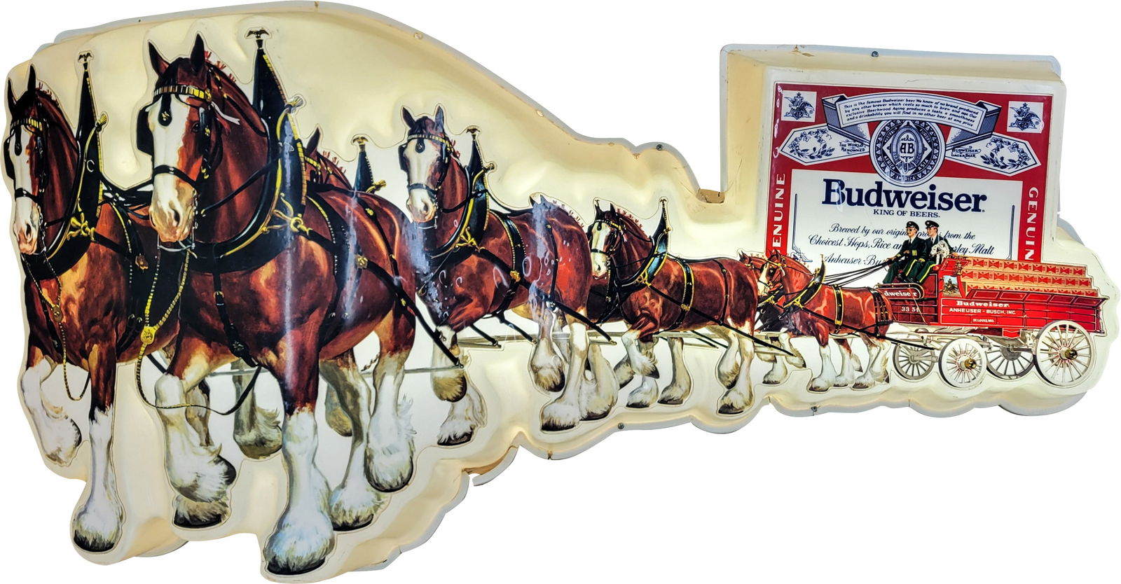 Budweiser King of Beers Die Cut Lighted Advertising Sign w/ Clydesdales & Wagon (1 of 3)