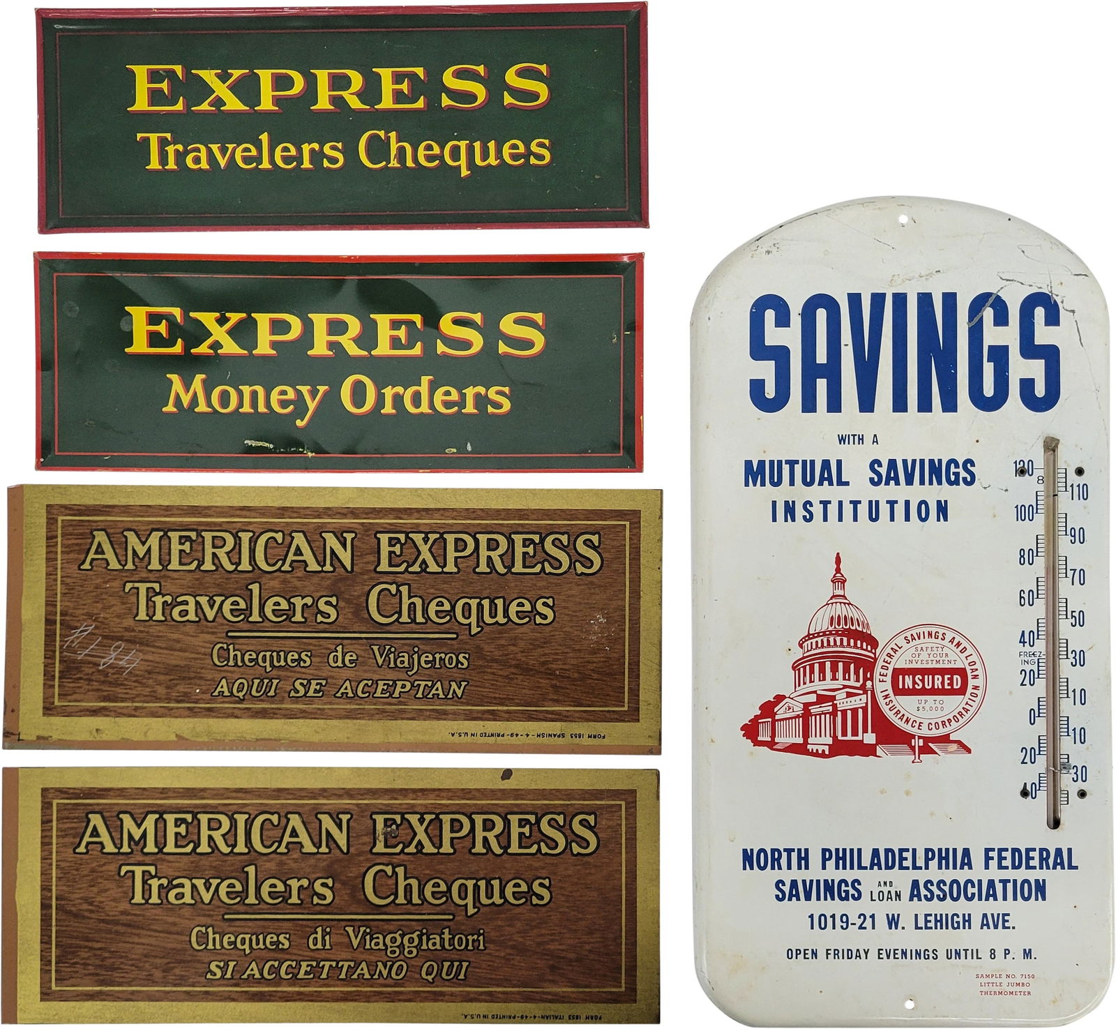 Set of American Express Signs and Savings Thermometer (1 of 2)